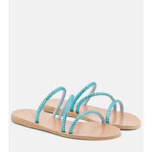 ANCIENT GREEK SANDALS Polytimi Embellished Leather Sandals In Turquoise Crystals